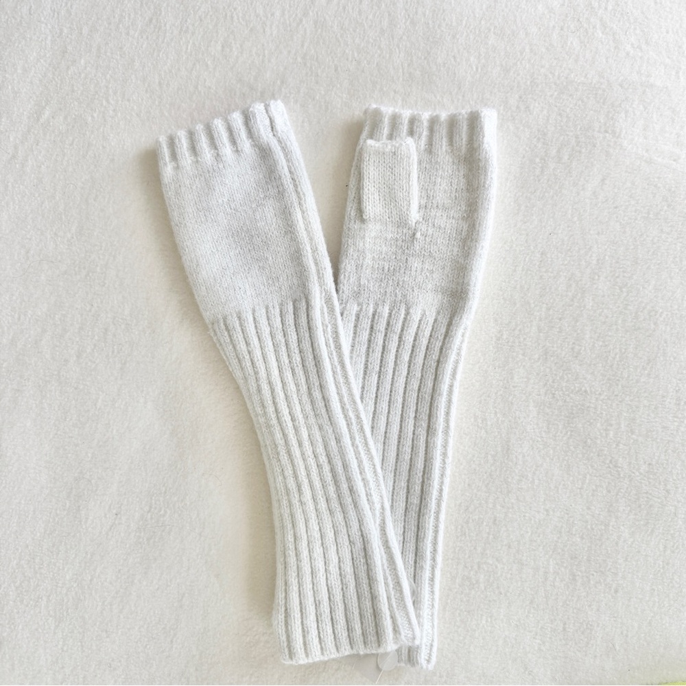 White Knit Arm Warmers Vintage 90s Knitted Hand & Arm Warmers White with Silver